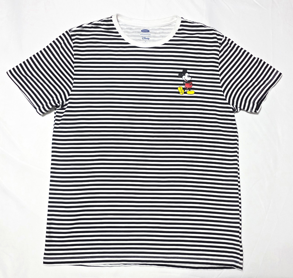 Old Navy Disney Mickey Mouse Striped Graphic T-Shirt Size M Black White